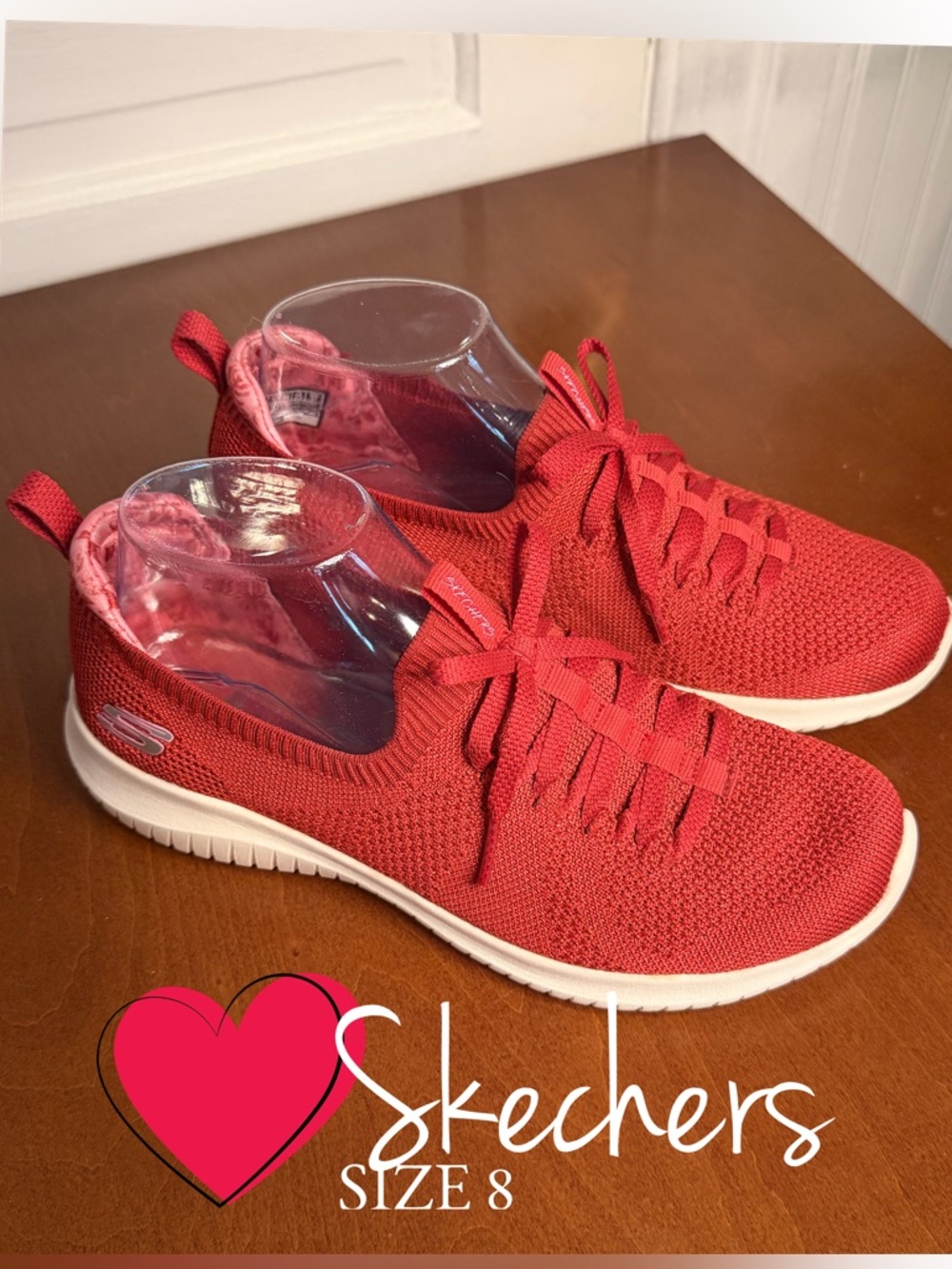Skechers Red Knit Lace-Up Slip-On Athletic Sneakers